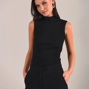 Anne Fontaine Solo Top Black Sleeveless Knit Mockneck Size 44 US 12 Runs Small